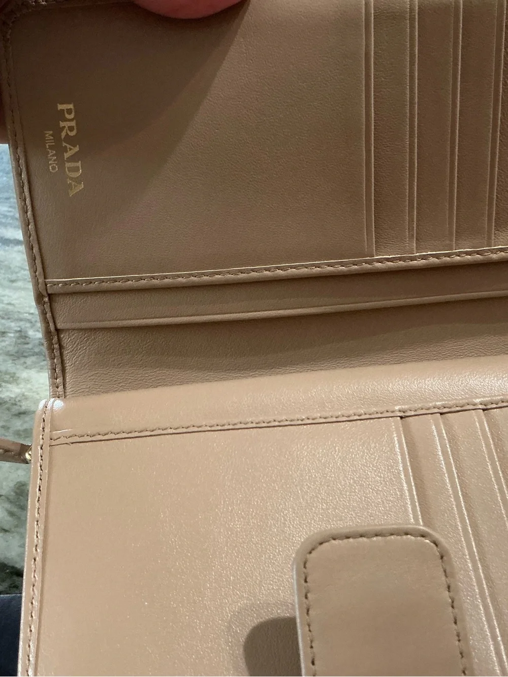Prada Nude Saffiano Leather Zip-Around Wallet with Bow